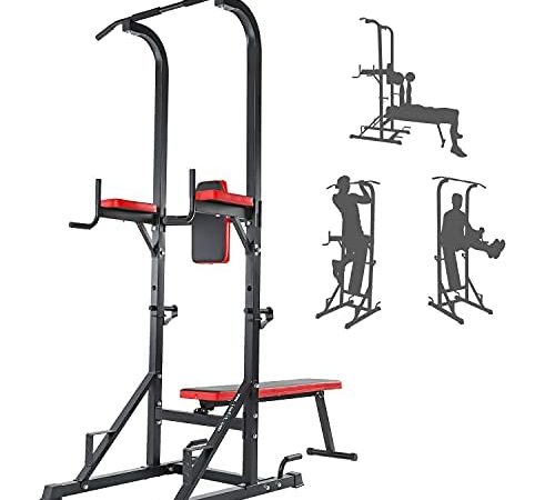 ISE Power Tower Panca Palestra Multifunzione, Stazione Palestra con Sbarra Trazioni, Chin Up Pull UP Workout Dip Bar a Casa, Max.150Kg, SY-4006