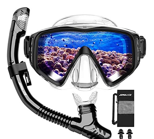 JEMULICE Set per Snorkeling Adulti con Maschera e Boccaglio, Maschera Subacquea Anti-Fog & Anti-Perdite Panoramica 180°, Maschera da Snorkeling, Snorkel Set, Maschera per Immersioni, Unisex-Adulto