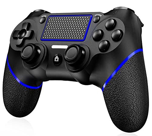 Laazii Wireless Controller per PS4, Joystick Gamepad Controller Senza Fili per PS4/Pro/Slim Doppia Vibrazione, 6 Assi Somatosensoriali, Funzione Audio, 600mAh Rechargeable Battery-Blu