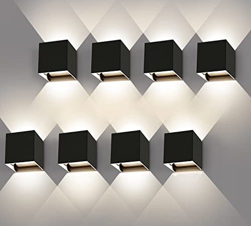 Ledmo 12W Applique da Parete Interno 8 Pezzi Applique da Esterno 4000K Bianca Naturale Applique Esterno Led Angolo di Diffusione Regolabile Lampade da Parete per Esterni,IP65 Nero