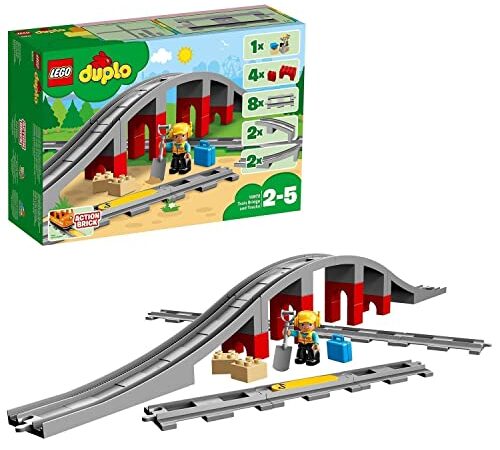 LEGO 10872 DUPLO Ponte e Binari Ferroviari, Giochi per Bambini e Bambine in Età Prescolare con Mattoncino Sonoro, Giocattoli Educativi e Creativi