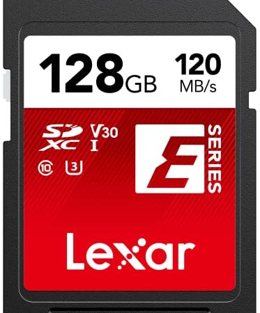 Lexar Scheda SD 128 GB, Scheda di Memoria SDXC fino a 120 MB/s in Lettura, fino a 45 MB/s in Scrittura, UHS-I, U3, V30, C10, Full-HD e 4K UHD (LSDESXX128G-BNNNG)