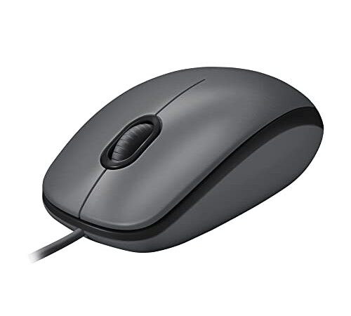 Logitech M100 Mouse USB con Cavo, 3 Pulsanti, Tracciamento Ottico 1000 DPI, Ambidestro, Compatibile con PC, Mac, Laptop - Grigio