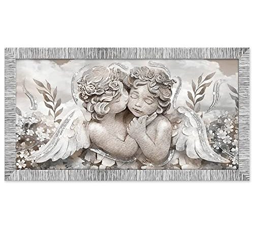 Lupia Quadro Moderno Camera da Letto con Cornice GIOVY Bianca Argento Angels in Flowers Mix 60x110 cm con Glitter