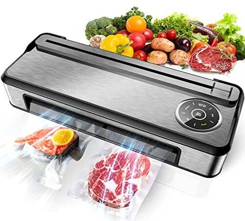 Macchina Sottovuoto per Alimenti Professionale Sigillatrice Sottovuoto in Acciaio Inossidabile 7 in 1 con Funzioni di Pulizia Automatica, Taglierina Incorporata e Rolle Sachetti Sottovuoto, -85kPa