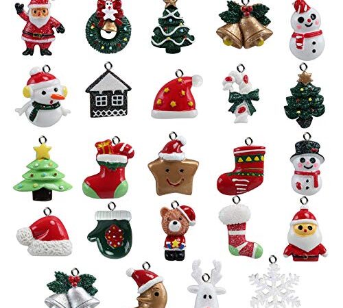 Naler 24 Ciondoli Natalizi Decorazione di Natale Christmas Fascino del Pendente Addobbi per Albero di Natale Fascino della Resina del Pupazzo di Neve Babbo Natale Ornamenti Natalizi DIY Craft