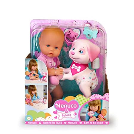 Nenuco - Nenuco & Petuco, bambola con cucciolo e accessori per entrambi, per bambine e bambini dai 3 anni, Famosa (700017204)