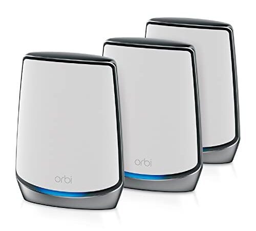 NETGEAR Orbi Mesh WiFi 6 Triband RBK853, Kit da 3 (router wifi 6 + 2 satelliti), Copertura fino a 525 m² e fino a 100 dispositivi, AX6000 (fino a 6 Gbps)