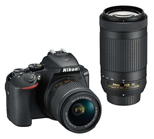 Nikon D5600 Fotocamera Reflex Digitale con Obbietivi AF-P DX NIKKOR 18-55mm f/3.5-5.6G VR e AF-P DX NIKKOR 70-300mm, 24.2 MP, LCD da 3", SD da 8 GB 300x, Nero [Nital Card: 4 Anni di Garanzia]