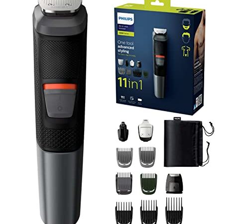 Philips Multigroom series 5000 11 in 1, Barba, capelli e corpo MG5730/15 11 accessori, tecnologia DualCut, fino a 80 min di autonomia, impermeabile