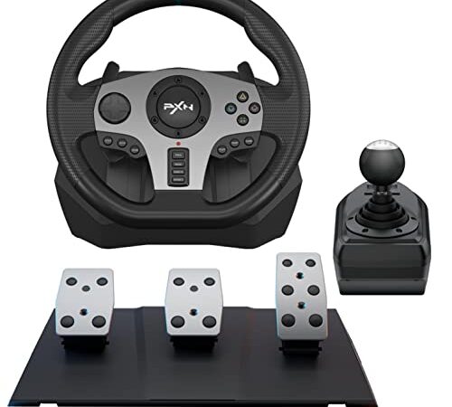 PXN V9 Volante e Pedali, Volante da Gioco con Feedback a Vibrazione, Volante da Corsa a 270/900° per PC, PS3, PS4, Xbox One, Xbox Series X/S, Nintendo Switch