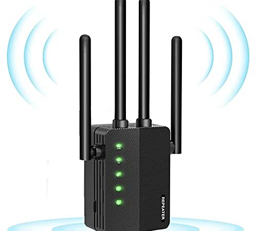 Ripetitore WiFi Wireless WiFi Extender 1200 Mbit/s, 5GHz Ripetitore Segnale WiFi Casa, Copertura Fino a 200 m², Porta Ethernet, 4 Antenne, Pulsante WPS modalità ,Ripetitore/Router/AP