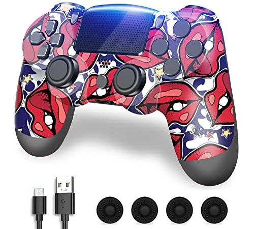 Roseason Compatible with Play4/Slim/Pro, Replacement for Play4 Controller, Controller per PS4, Joystick per Pa4 con Batteria da 1000 mAh, Sei Assi, Vibrazione, Pannello Touch (Red)