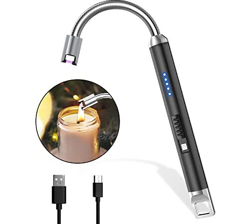 Rouclo Accendino Elettrico USB, Accendigas USB Ricaricabile con Indicatore della Batteria, Accendino Arco Elettrico 360º Flessibile Accendino Lungo per Accendere Candele,Stufe, Barbecue,Nero