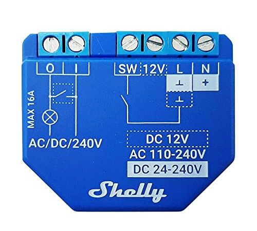 Shelly PLUS 1 Dispositivo Bluetooth e Wi-Fi per Automazione Domestica di Luci, Porta del Garage, Sistema di Irrigazione, Condizionatori, Integrazione con i Dispositivi Shelly già Installati, Blu