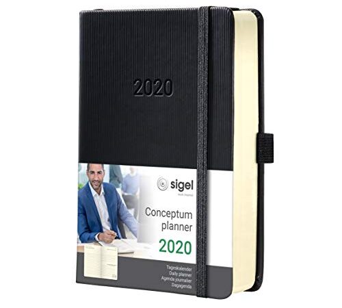 SIGEL C2010 Agenda giornaliera 2020, ca. A5, nera, copertina rigida, Conceptum