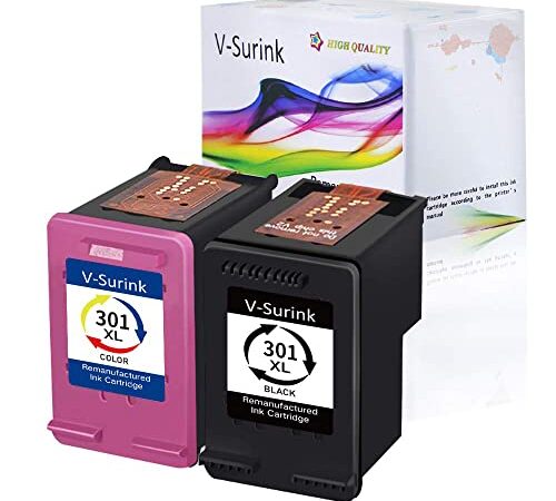 V-Surink 301XL Nero E Tricolore, XL Rigenerato per HP 301 301XL Cartucce d'inchiostro per HP Envy 4500 4501 4502 Deskjet 1010 1512 2050 2540 3000 OfficeJet 2620 2621 (2-Pack)