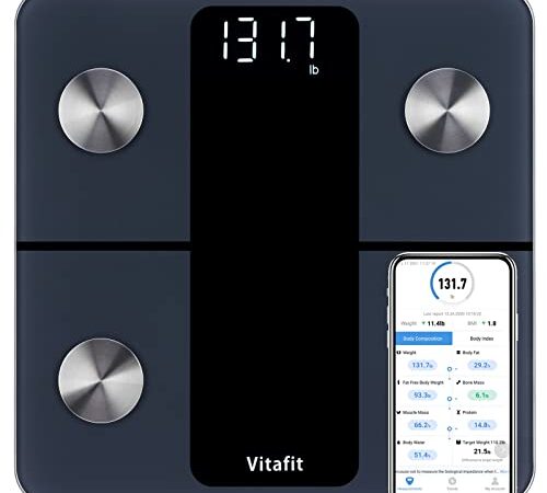 Vitafit Bilancia Pesapersone Professionale, Bilancia Impedenziometrica Professionale Bluetooth con App, Misura Peso Corporeo, Massa Grassa, BMI, Massa Muscolare, Massa Ossea, Nero