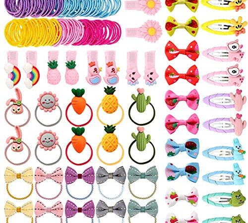 ZOCONE Mollette per Capelli Bambina Accessori per Capelli, 150 Pezzi Fermagli per Capelli Bambina Ragazze Elastici Capelli Multicolore Fiocco per Capelli Bambina Ragazze Neonata (A)