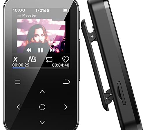 ZOOAOXO 64GB Lettore MP3 con Bluetooth 5.2, MP3 con Clip per lo Sport, Pedometro, Qualità del Suono HIFI, Registrazione, Radio FM, Ricarica Rapida Type C, Spegni Automaticamente lo Schermo, 29.5 g