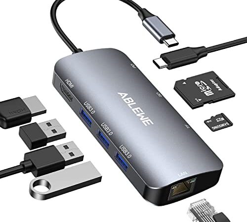 ABLEWE HUB USB C HDMI 8 In 1, Multiporta USB C Hub con Ethernet 1000Mbps, HDMI 4K, 3 Porte USB 3.0,Lettore di schede SD/TF, 87W Ricarica PD, Hub Type C per MacBook Air,MacBook Pro,iPad Pro,XPS ecc.