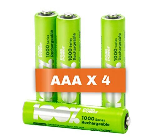 Batterie Ricaricabili AAA - Set da 4 - Serie 1000 | 100% PeakPower | Pile Ministilo NIMH AAA - Alta Capacità