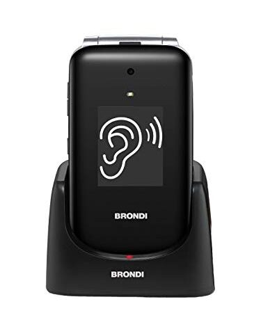 BRONDI Amico Supervoice, Telefono cellulare GSM per anziani con tasti grandi, tasto SOS e funzione controllo remoto, dual SIM, volume alto ed amplificato, Nero