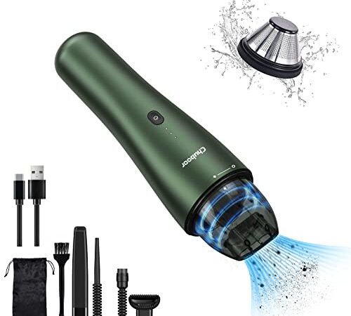 Chuboor Aspirabriciole, Aspirapolvere Portatile 6500Pa Aspirapolvere Auto 3 in 1 con 3x2000mAh Mini Aspirapolvere e Triplo Filtro Tempo di Lavoro 25 Min Ricarica USB Per Casa/Auto/Animali (Verde)