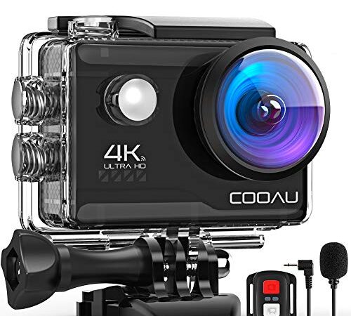 COOAU Action Cam HD 4K 20MP WiFi Con Microfono Esterno Fotocamera Sott'acqua 40M con Telecomando EIS Stabilizzazione Videocamera Impermeabile 170° Grandangolare Time Lapse/2 Batterie 1200mAh/Accessori