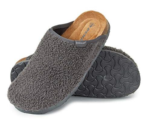 Dunlop Ciabatte Donna, Pantofole Invernali con Pelliccia, Babbucce Antiscivolo con Soletta Memory Foam, Ciabatta da Casa (Grigio, Numeric_39)