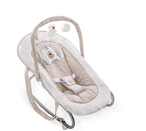 Hauck Bungee Deluxe Sdraietta Neonati - dalla Nascita Fino a 9 Kg con Funzione Dondolo - Sdraietta Neonato con Arco Giochi e Cintura di Sicurezza a 3 Punti - Regolabile e Portatile - Beige, Orso