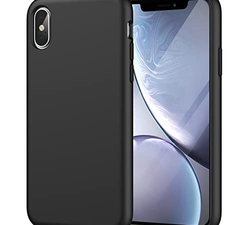 JETech Cover in Silicone Compatibile iPhone X/XS, 5,8 Pollici, Custodia Protettiva con Tutto Il Corpo Tocco Morbido setoso, Cover Antiurto con Fodera in Microfibra, Nero