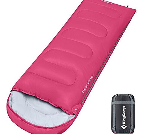 KingCamp Sacco a Pelo Invernale Sacchi a Pelo Campeggio Singola 3 Stagioni Leggero Impermeabile Compatto Portatile per Trekking Campeggio Alpinismo Viaggi Escursionismo Adulti 220 x 75 cm Rosa Ds.