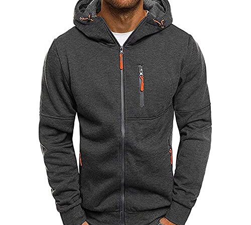 Loalirando Giacca di Felpa Uomo Sportivo con Cappuccio Caldo con Zip Pullover Hoodie Cappotto Uomo Invernale (Grigio Scuro-Versione più Spessa, M)