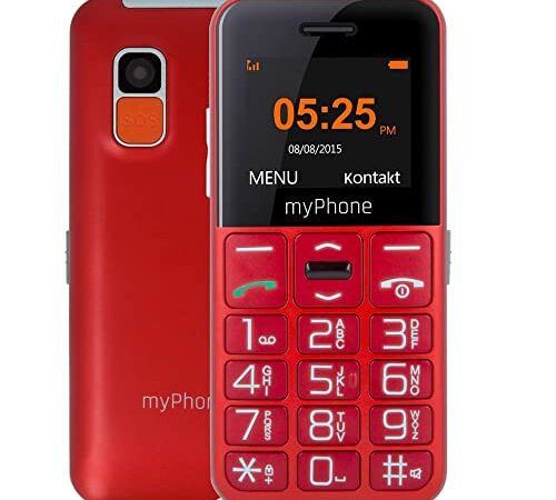 MP myPhone Halo Easy, cellulare, telefono anziani, telefono chiave, Pulsante SOS, schermo a colori, grande schermo da 1,77”, chiavi grandi, batteria 1000 mAh, bluetooth, torcia elettrica, rosso