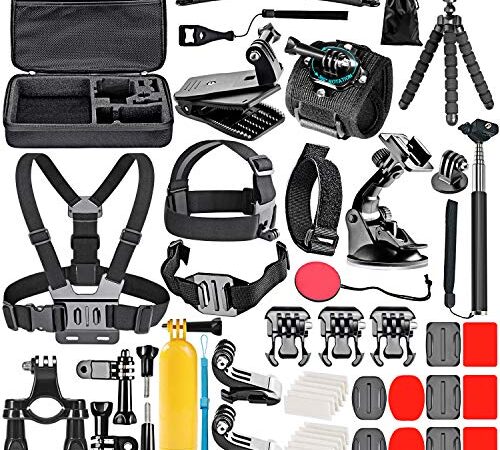 NEEWER Kit di accessori per action cam 50 in 1 compatibile con GoPro Hero 11 10 9 8 7 6 5 4 GoPro Max GoPro Fusion Insta360 DJI Osmo Action Action 2 AKASO e altro