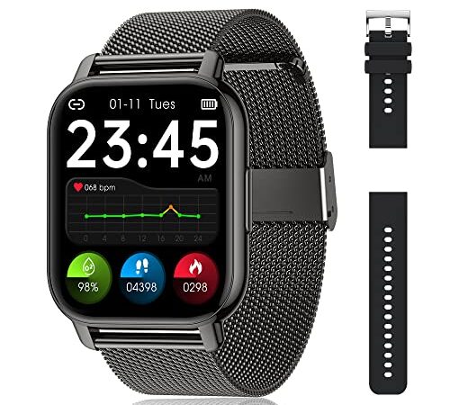 Popglory 1.85" Smartwatch Chiamate e Assistente Vocale, 23 Sport Orologio Smartwatch Uomo Donna, Fitness Contapassi Cardiofrequenzimetro Pressione Sanguigna SpO2, Monitoraggio del Sonno, Android iOS