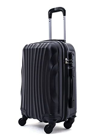 R.Leone Valigia Trolley Bagaglio a mano 55x40x20cm Rigido Ultraleggero in ABS 4 Ruote Autonome 3N (Nero, Modello 2037)