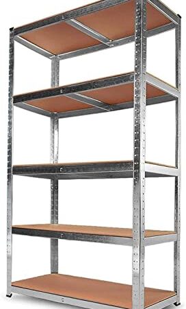 Scaffale Scaffali Scaffalature Mensole in Metallo e Mdf ad Incastro Robusto per Carichi Pesanti 5 Ripiani ognuno da 175 Kg e 875 Kg Carico Totale, H 180 X 90 X 40 cm ideale per Garage, Officina, Magazzino, Ufficio (Cod. 5828)