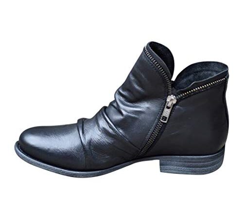 Stivali Donna Moda Casual Retro Tinta Unita Scarpe Corte con Cerniera alla Caviglia (42,Nero)