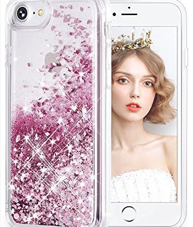 WLOOO Cover per iPhone SE 2022/2020, iPhone 6/6s/7/8 Cover, Glitter Bling Liquido Custodia Sparkly Luccichio Ragazze Donne TPU Silicone Protettivo Morbido Brillantini Quicksand Case (Oro Rosa)