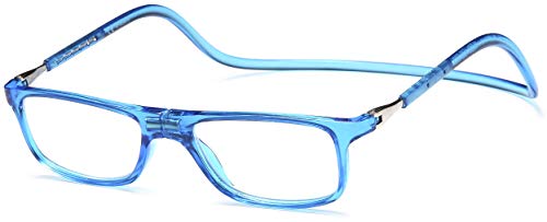 NEWVISION®Occhiali da Lettura con Calamita,Occhiali Pieghevoli Regolabili Chiusura Clip Magnetici Donna Uomo Stanghette Appendere Collo,Montatura Leggeri NV2904 (Blu, 1.5, diopters)