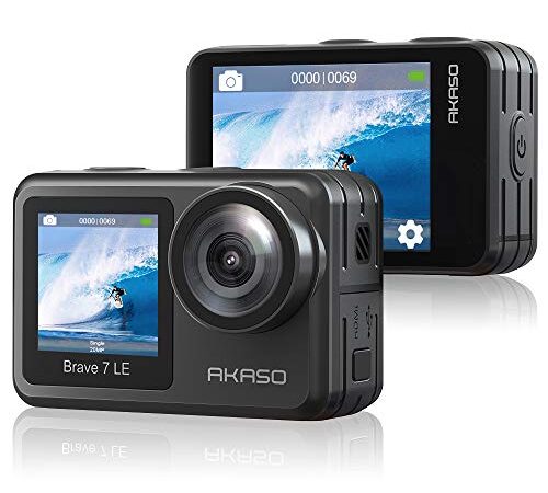 AKASO Brave 7 LE Action Cam 4K 30FPS 20MP WiFi, Fotocamera Subacquea 40M con Touch Screen IPX7, Videocamera Stabilizzatore EIS 2.0 con Doppio Schermo e Telecomando per Nuoto, Surf e Immersioni