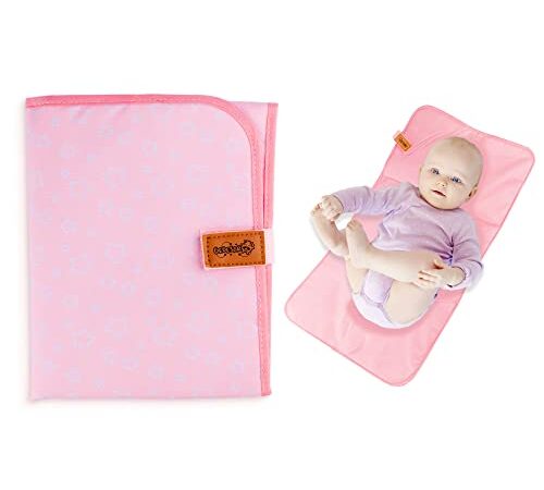 Bebesar® Fasciatoio per bebè portatile impermeabile - fasciatoio pieghevole imbottito - fasciatoio da viaggio (stelle rosa)