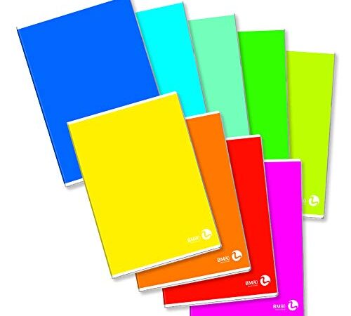 BM BeMore Color Basic 0110603, Quaderno Formato A4, Rigatura 5 mm, Quadretti 5 mm per 1° e 2° Elementare, Carta 80g/mq, Colori Assortiti, Confezione 10 pezzi