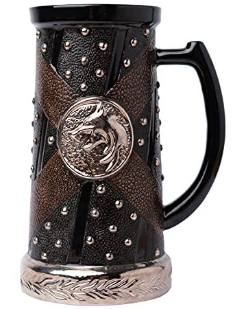 Boccale da Birra da Collezione The Witcher, Logo Lupo Geralt, licenza ufficiale 100%, 750 ml, Ceramica