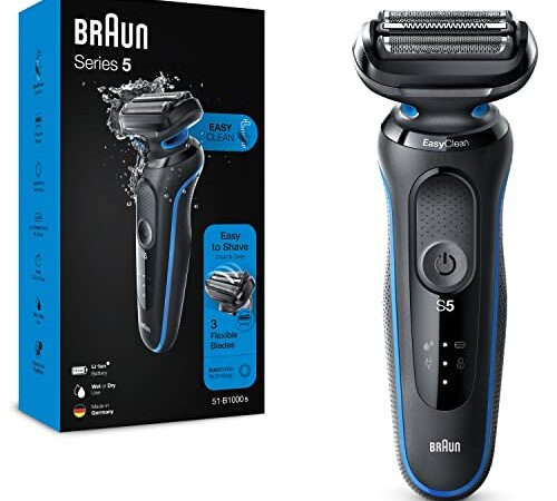 Braun Series 5 Rasoio Elettrico Uomo, EasyClean, Wet&Dry, Ricaricabile, Rasoio A Lamina Senza Fili, 51-B1000s Blu