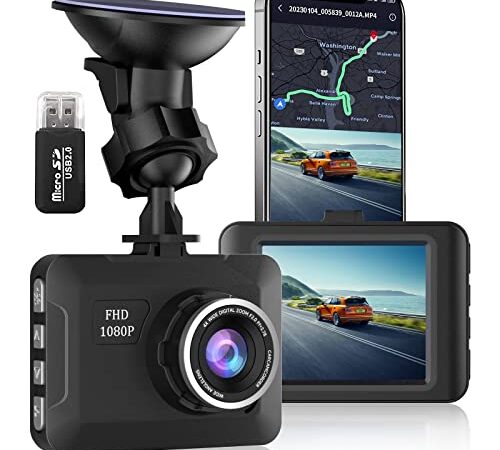 Dash Cam Telecamera per Auto WiFi Full HD 1080P, Dashcam Schermo da 2.4 Pollici 170 ° Grandangolo, Videocamera per Auto con Monitor di Parcheggio