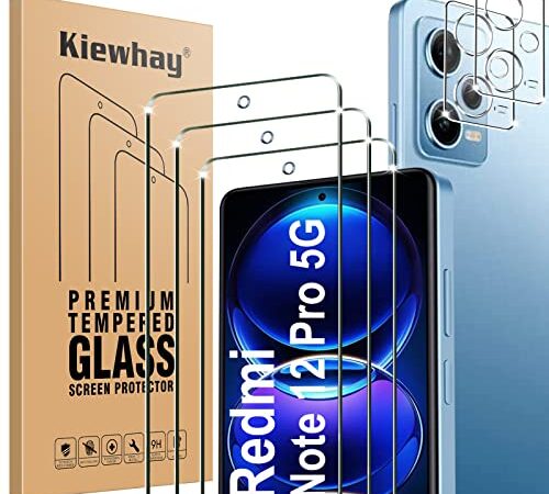 Kiewhay Pellicola Protettiva per Xiaomi Redmi Note 12 Pro 5G Vetro Temperato, 3x Pellicola Vetro +2x Pellicola Fotocamera, [Non per Redmi Note 12 Pro+ 5G] [9H DUREZZA] 99.99% HD Vetro - 5 Pezzi