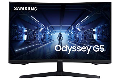 Samsung Monitor Gaming Odyssey G5 (C27G55), Curvo (1000R), 27", 2560x1440 (WQHD 2K), HDR10, VA, 144 Hz, 1 ms, FreeSync Premium, HDMI, Display port, Ingresso Audio, Eye Saver Mode, Flicker Free, Nero